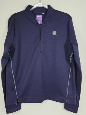 Wimbledon Official Womens XL 1/4 Zip Performance Pullover Blue Tennis Top